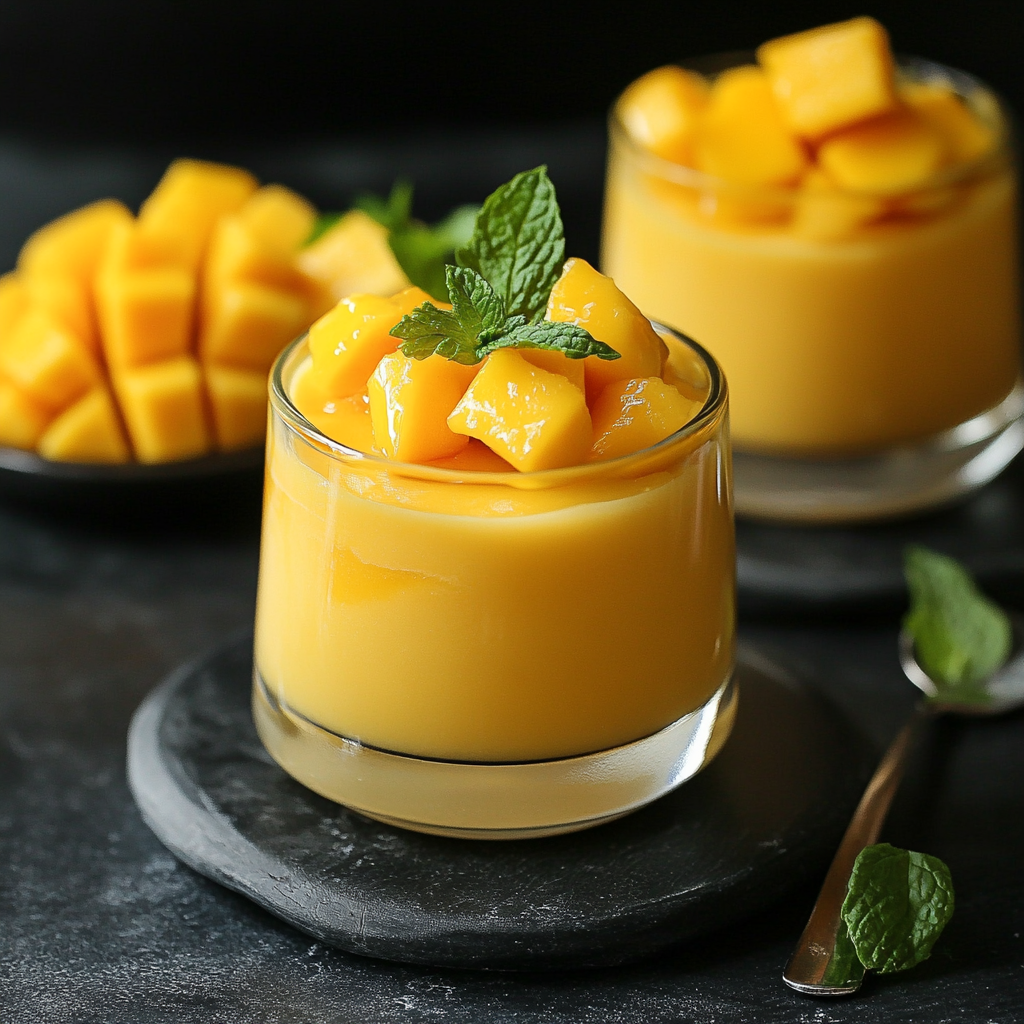 Creamy Mango Panna Cotta with fresh mango puree